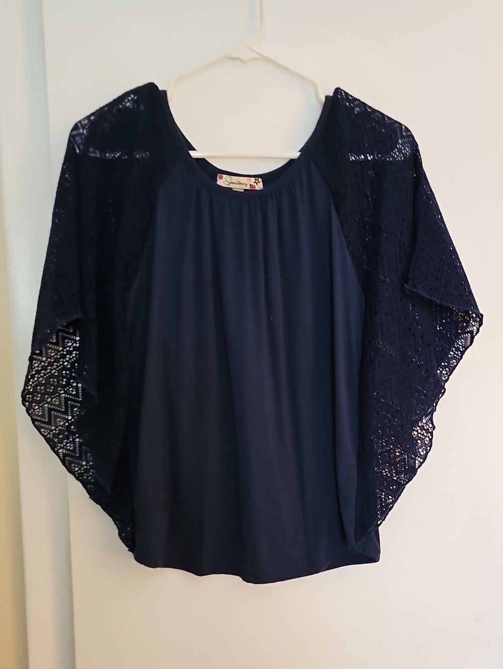 Speechless Navy Lace Sleeve Top